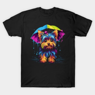 Yorkshire Terrier Rainy Day With Umbrella T-Shirt